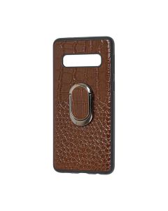 Чехол накладка Genuine Leather Croco для Samsung S10 Plus/G975 Brown