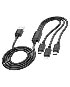 Кабель HOCO X74 USB to iP+Type-C+Micro 2A, 1m, PVC, PVC connectors, Black