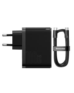 МЗП Baseus GaN5 Pro Fast Charger C+U 100W (Cable Type-C  to Type-C 100W(20V/5A) 1m) Black