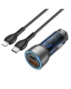 Автомобільний зарядний пристрій HOCO NZ8 Sprinter 43W dual port PD25W+QC3.0 car charger set(C to iP) Blue