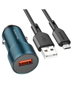 Автомобільний зарядний пристрій BOROFONE BZ19A Wisdom single port QC3.0 car charger set(Micro) 18W Sapphire Blue