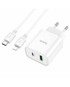 Мережевий зарядний пристрій HOCO C80A Plus Rapido PD20W+QC3.0 charger set(C to iP) White