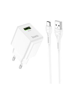 Мережевий зарядний пристрій HOCO C98A Proton single port QC3.0 charger set(Type-C) White