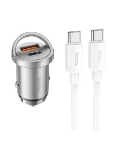 Автомобільний зарядний пристрій HOCO NZ10 Handy PD45W+QC3.0 car charger set(Type-C to Type-C) Silver