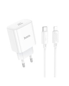 Мережевий зарядний пристрій HOCO C76A Pro Majestic single port PD30W charger set (C to iP)(EU) White