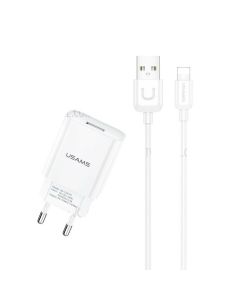 МЗП Usams T21 Charger kit T18 single USB EU charger +Uturn Lightning cable White