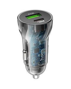 Автомобільний зарядний пристрій HOCO Z47A Transparent Discovery Edition dual port PD30W+QC3.0 car charger Transparent Black