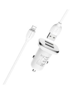 Автомобільний зарядний пристрій BOROFONE BZ12 double port in-car charger set with Lightning White