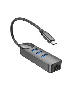 Адаптер Borofone DH6 Erudite 4-in-1 Gigabit Ethernet Adapter(Type-C to USB3.0*3+RJ45)(L=0.2M) Black