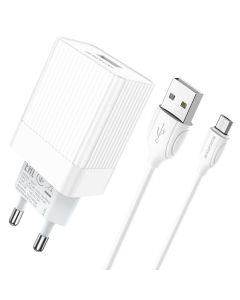 Мережевий зарядний пристрій BOROFONE BA47A Mighty speed single port QC3.0 3A + Micro-USB cable 18W White