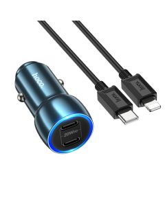 Автомобільний зарядний пристрій HOCO Z48 Tough 40W dual port(2C) car charger set(C to iP) Sapphire Blue