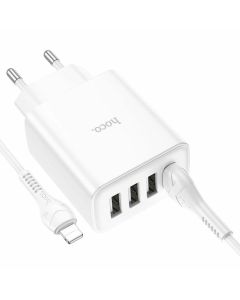 Мережевий зарядний пристрій HOCO C102A Fuerza QC3.0 four-port charger set(iP) 18W White