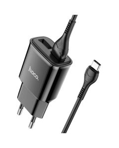 Мережевий зарядний пристрій HOCO C88A Star round dual port charger set(Type-C) 12W Black