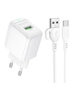 Мережевий зарядний пристрій BOROFONE BAS42A Potential single-port QC3.0 charger set(Type-C) 18W White