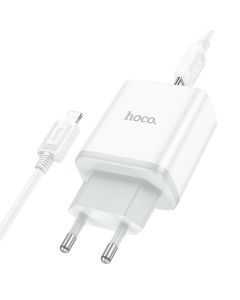 Мережевий зарядний пристрій HOCO C105A Stage dual port PD20W+QC3.0 charger set (C to iP)(EU) White
