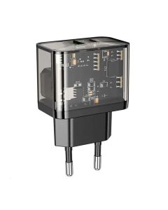 Мережевий зарядний пристрій HOCO N34 Dazzling dual-port PD20W+QC3.0 charger Transparent Black