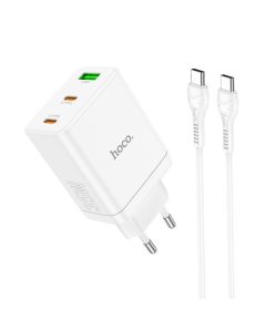 Мережевий зарядний пристрій HOCO N33 Start three-port PD35W(2C1A) charger set(Type-C to Type-C) White