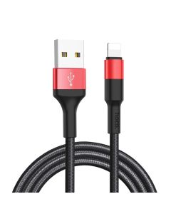 Кабель HOCO X26 USB to iP 2A, 18W 1m, nylon,  aluminum connectors, Black+Red