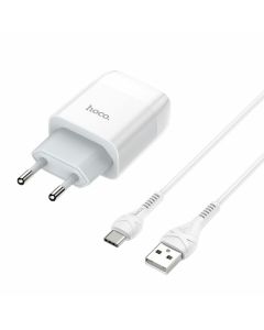 Мережевий зарядний пристрій HOCO C73A Glorious dual port charger set(Type-C) 12W White