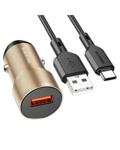 Автомобільний зарядний пристрій BOROFONE BZ19A Wisdom single port QC3.0 car charger set(Type-C) 18W Gold