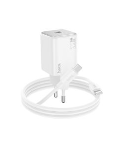 Мережевий зарядний пристрій HOCO N40 Mighty single port PD20W charger set(Type-C to Type-C) White