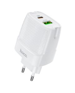 Мережевий зарядний пристрій HOCO C85A Bright dual port PD20W+QC3.0 charger White