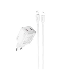 Мережевий зарядний пристрій HOCO N42 Elogiado dual-port PD45W(2C) charger set(C to iP) White