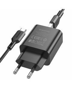 Мережевий зарядний пристрій BOROFONE BA72A Spring single port QC3.0 charger set(Type-C) Black