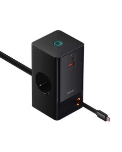 Мережевий зарядний пристрій Baseus PowerCombo Digital PowerStrip 2AC+1U+1C+Retractable-C 65W with 1.5m power cord EU Black