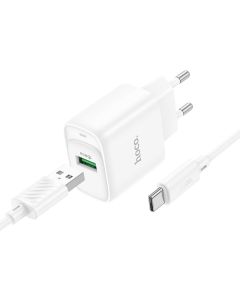 Мережевий зарядний пристрій HOCO C140A Smart single port QC3.0 charger set (Type-C)(EU) White