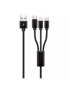 Кабель Proove Triple Connection 3 in 1 Type-C + Micro USB + Lightning 1.2m Black