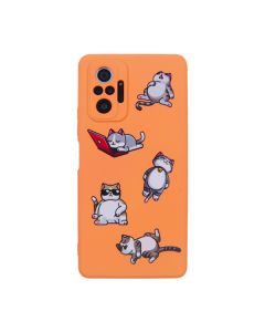 Чехол Original Soft Touch Case for Xiaomi Redmi Note 10 Pro/Note 10 Pro Max Orange Lazy Cat with Camera Lens