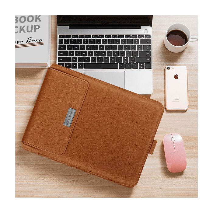 Leather Bag Vertical Macbook 15 16 Brown