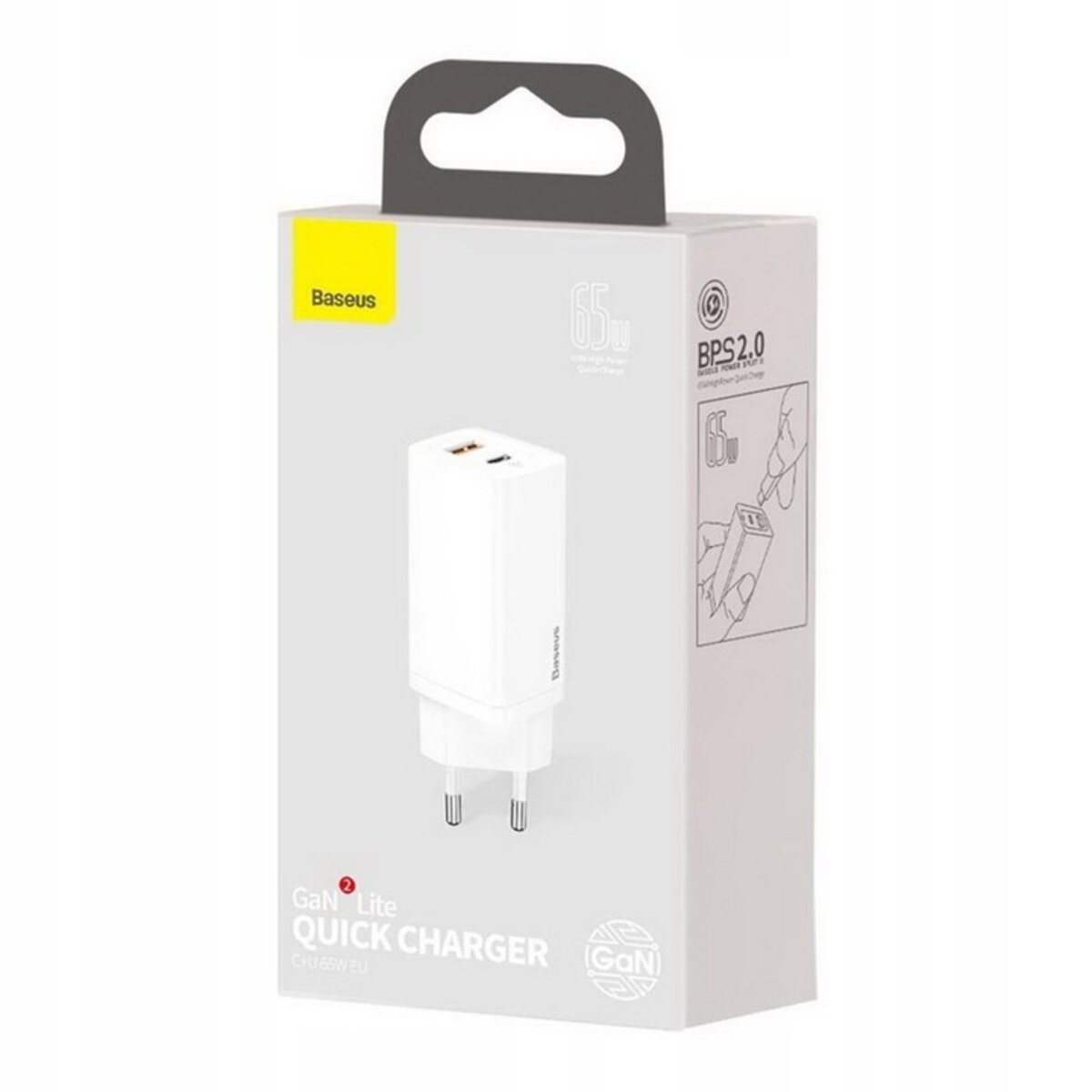 Мережевий зарядний пристрій Baseus GaN2 Lite Quick Charger C+U 65W EU White