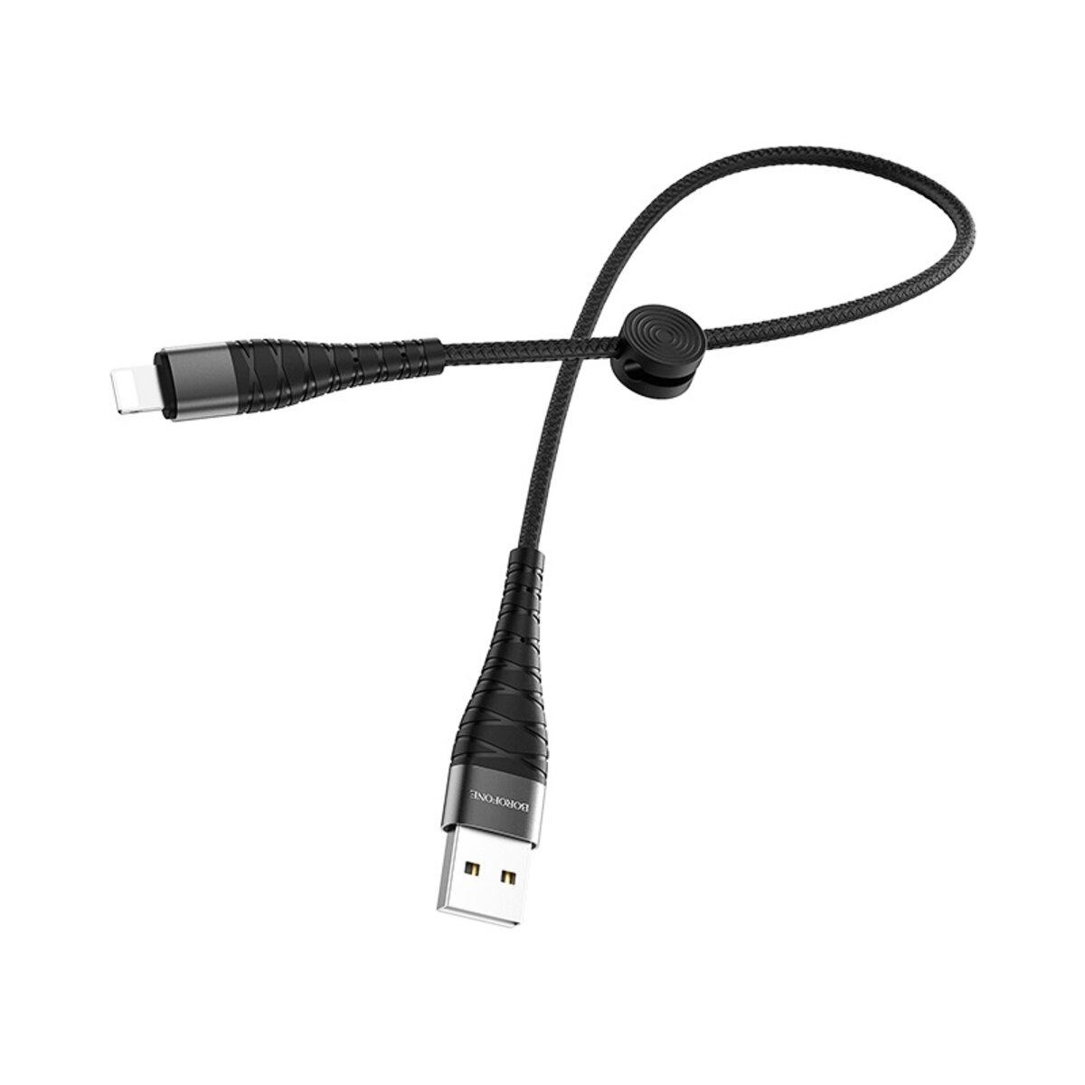 Кабель BOROFONE BX32 USB to iP 2.4A, 0.25m, nylon, aluminum+TPE connectors, Black