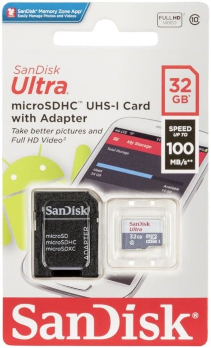 microSDHC (UHS-1) SanDisk Ultra 32Gb class 10 A1 (100Mb/s) (adapter SD)