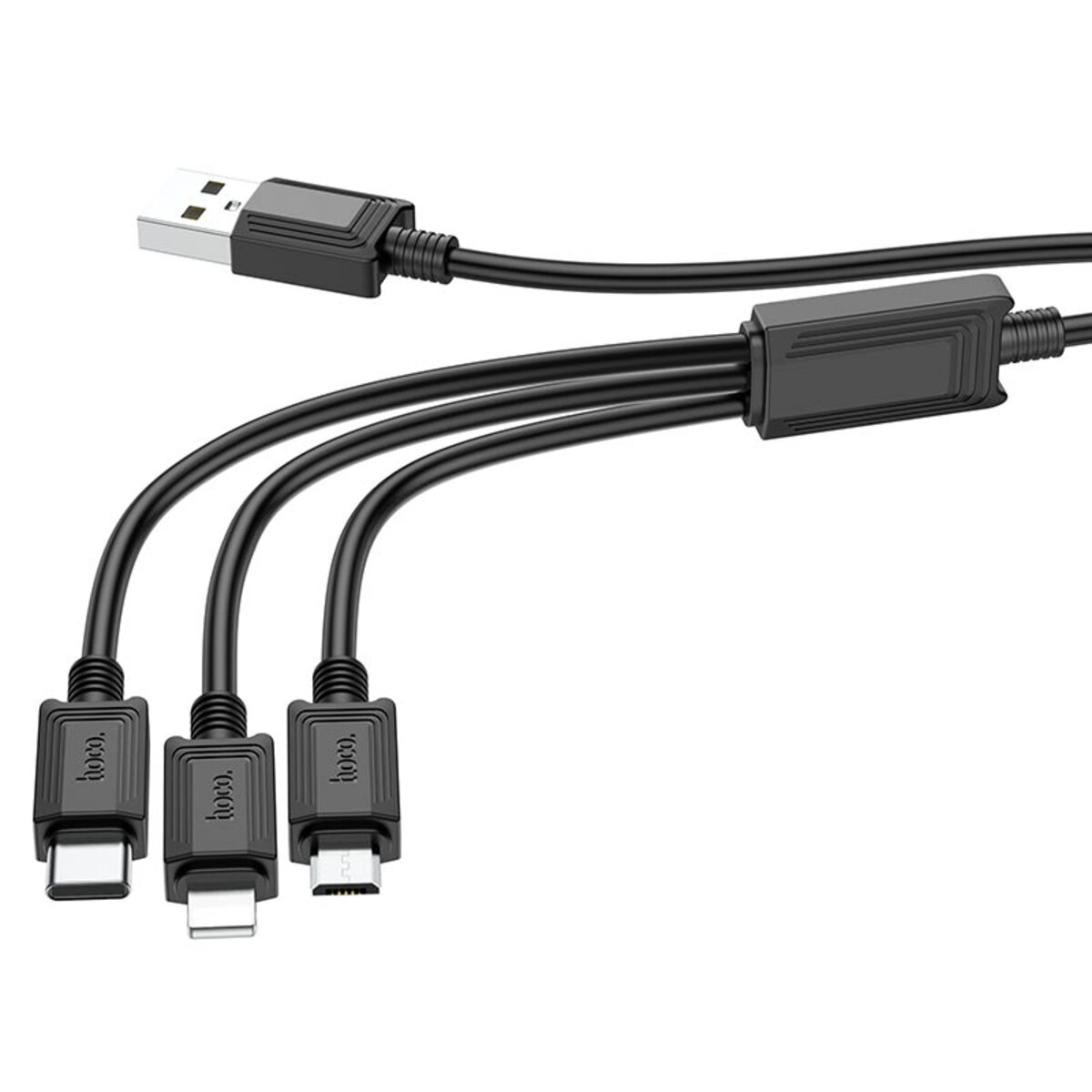 Кабель HOCO X74 USB to iP+Type-C+Micro 2A, 1m, PVC, PVC connectors, Black