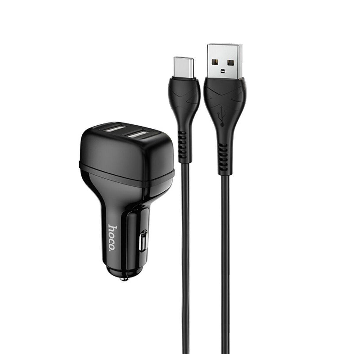 Автомобільний зарядний пристрій HOCO Z36 Leader dual port car charger set(Type-C) Black