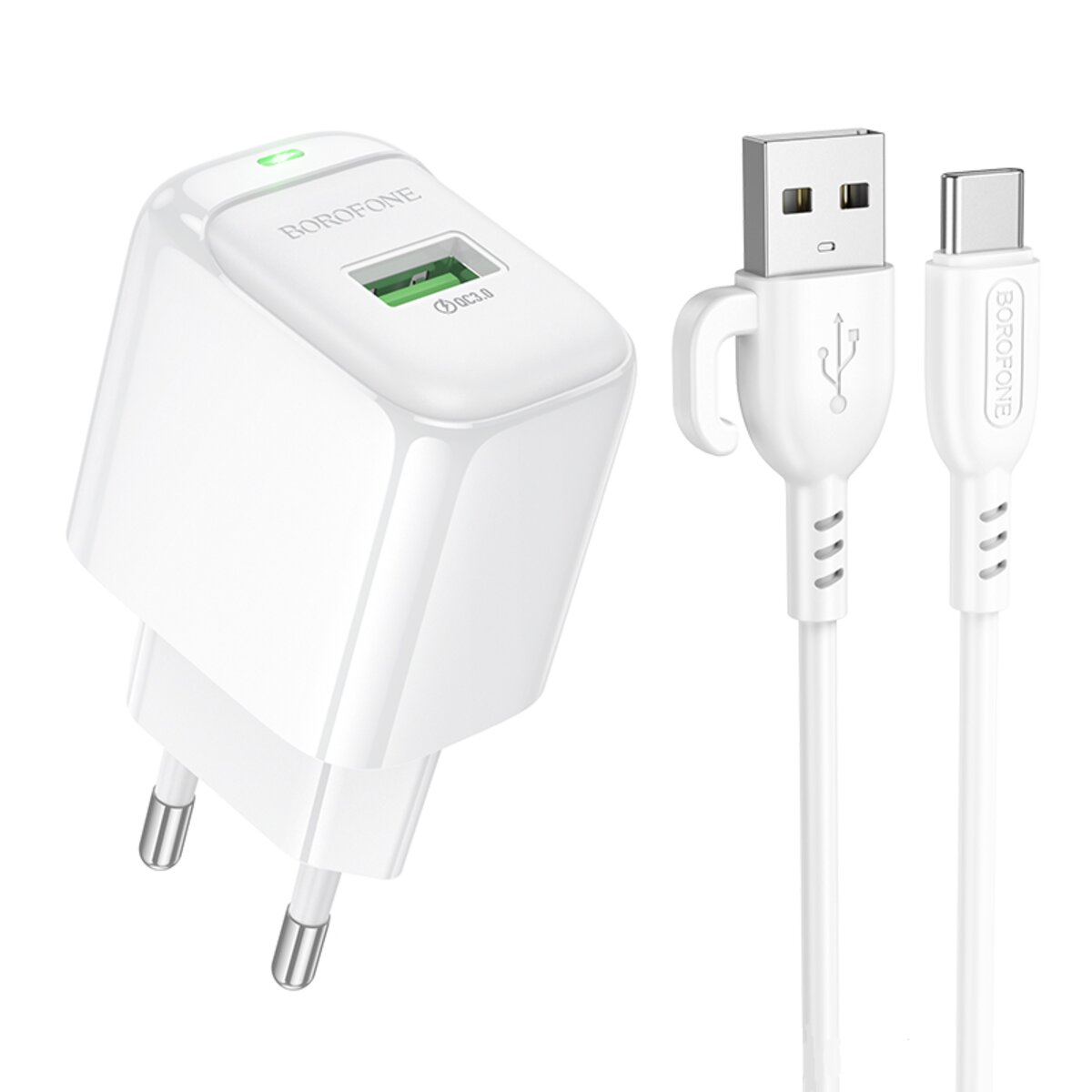 Мережевий зарядний пристрій BOROFONE BAS42A Potential single-port QC3.0 charger set(Type-C) 18W White