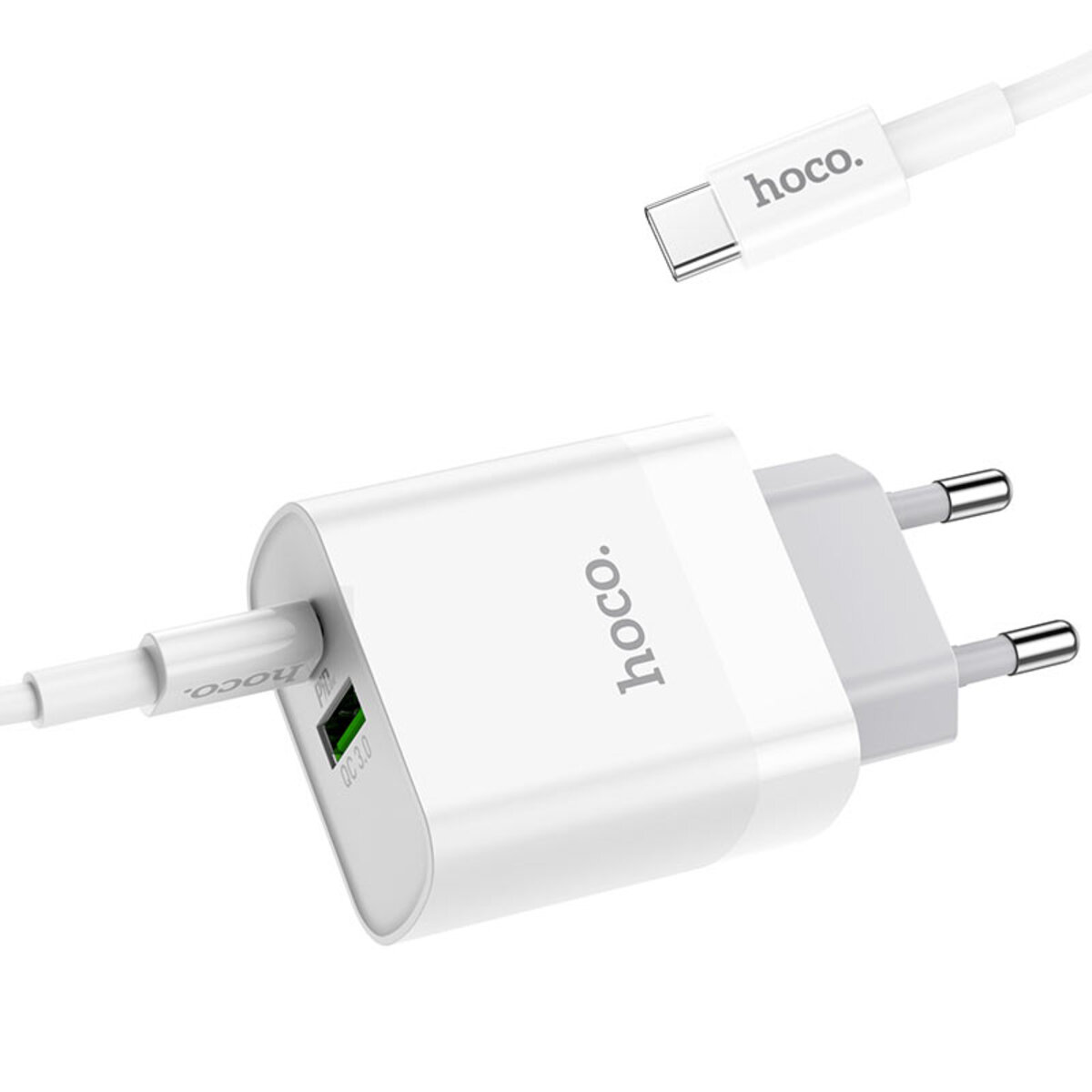 Мережевий зарядний пристрій HOCO C80A Rapido PD20W+QC3.0 charger set (Type-C TO Type-C)(EU) White