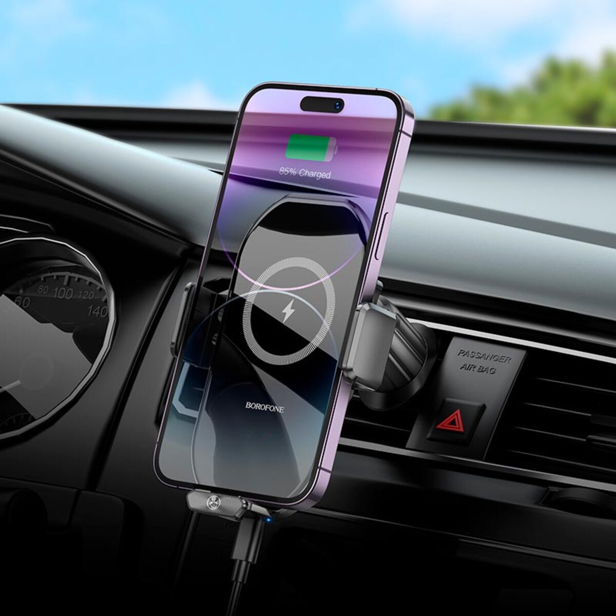 Тримач для мобільного з БЗП BOROFONE BH205 Rusher infrared wireless fast charging car holder(air outlet) Black