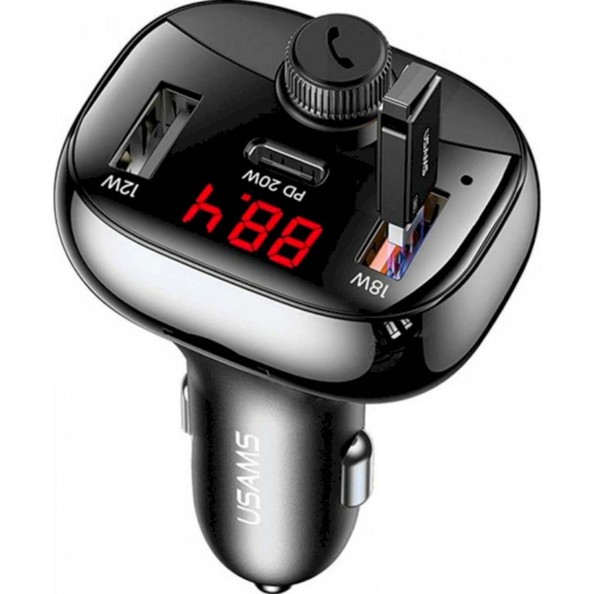 АЗП Usams US-CC143 C25 50W 2A+C 3 Ports Digital Display Wireless FM Car Charger Black