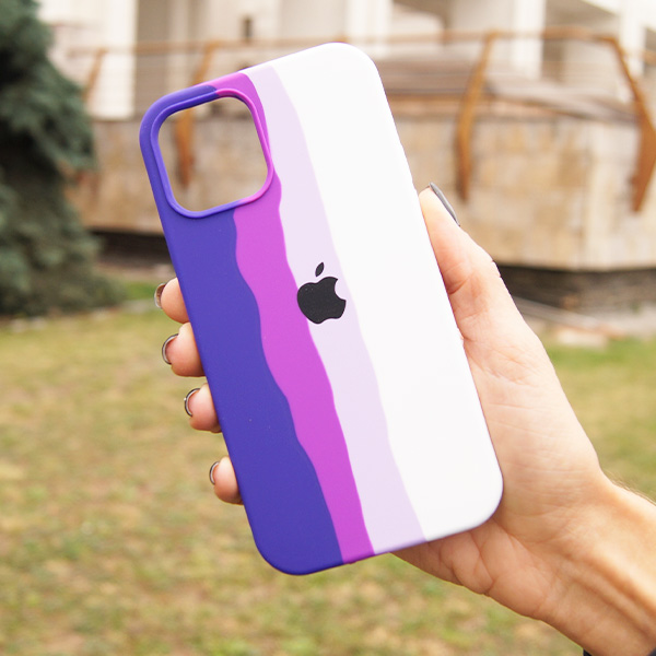 Чохол Silicone Cover Full Rainbow для iPhone 12/12 Pro Dark Violet/White