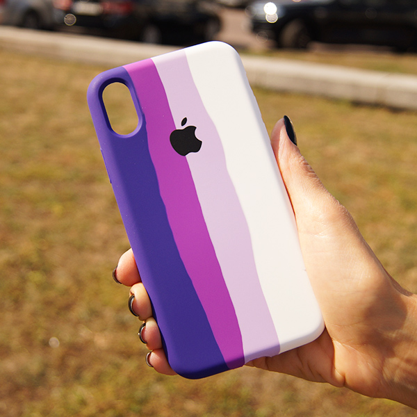 Чохол Silicone Cover Full Rainbow для iPhone X/XS Dark Violet/White