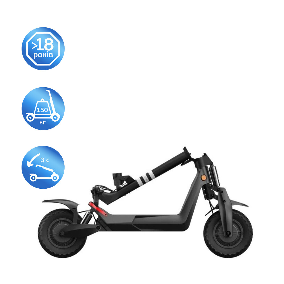Електросамокат OKAI ES800 Panther Off-Road Black 12", 1500(3000)W, Dual Motor, 19.2Ah, 50km, 60kmh, 35%, NFC, App, 43kg