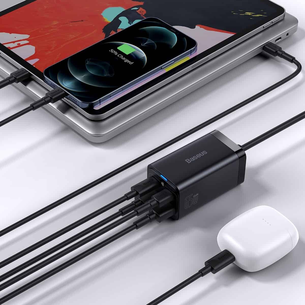 Мережевий зарядний пристрій Baseus GaN3 Pro Desktop Fast Charger 2C+2U 65W (Cable Type-C to Type-C 100W(20V/5A) 1m) Black