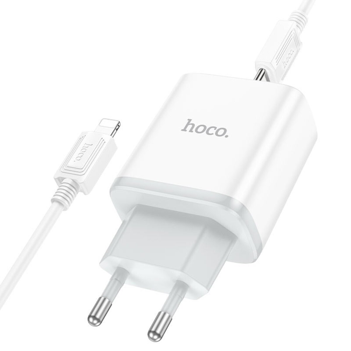 Мережевий зарядний пристрій HOCO C105A Stage dual port PD20W+QC3.0 charger set (C to iP)(EU) White
