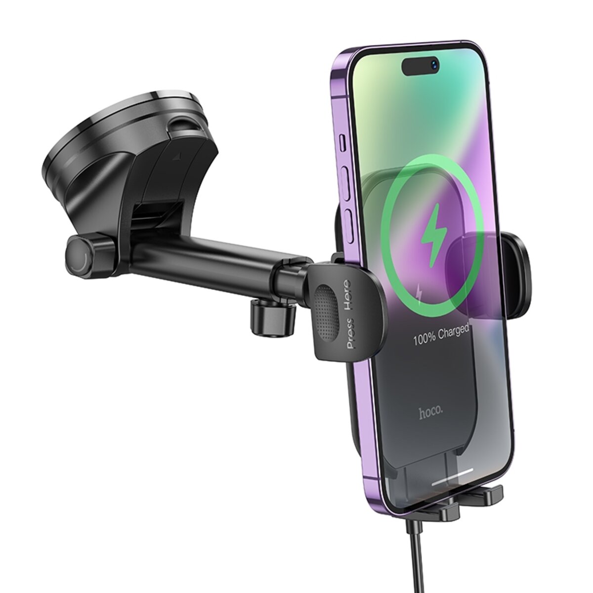 Автотримач для телефона з БЗП HOCO HW5 Journey wireless fast charging car holder(center console) Black