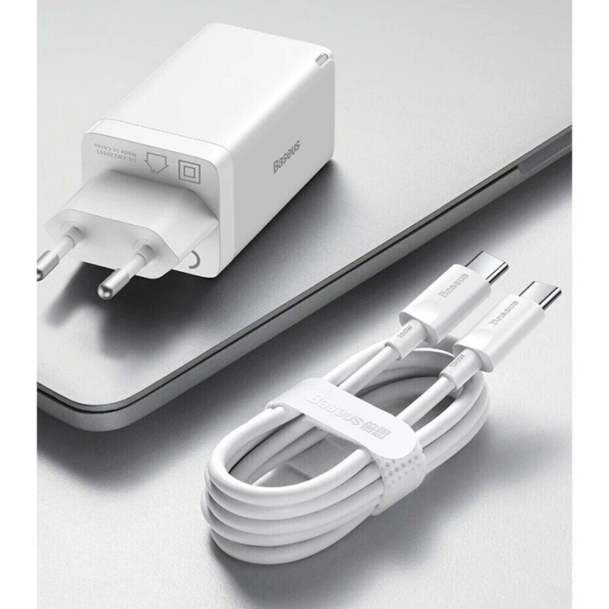 Мережевий зарядний пристрій Baseus GaN5 Pro Fast Charger 2C+U 65W EU White(Include:Baseus Xiaobai series fast charging Cable Type-C to Type-C 100W(