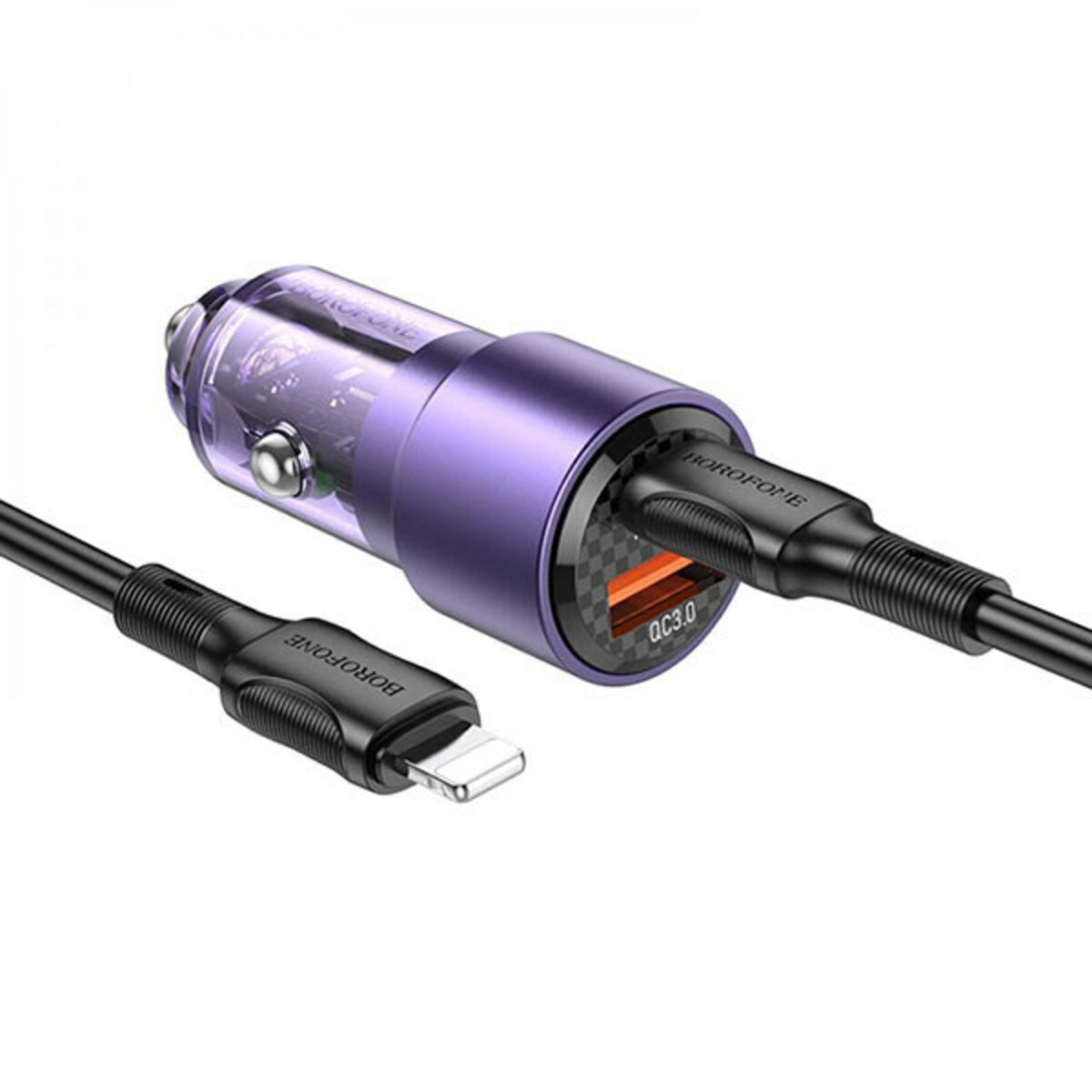 Автомобільний зарядний пристрій BOROFONE BZ20A Smart 83W dual port PD65W+QC3.0 car charger set(C to iP) Transparent Purple